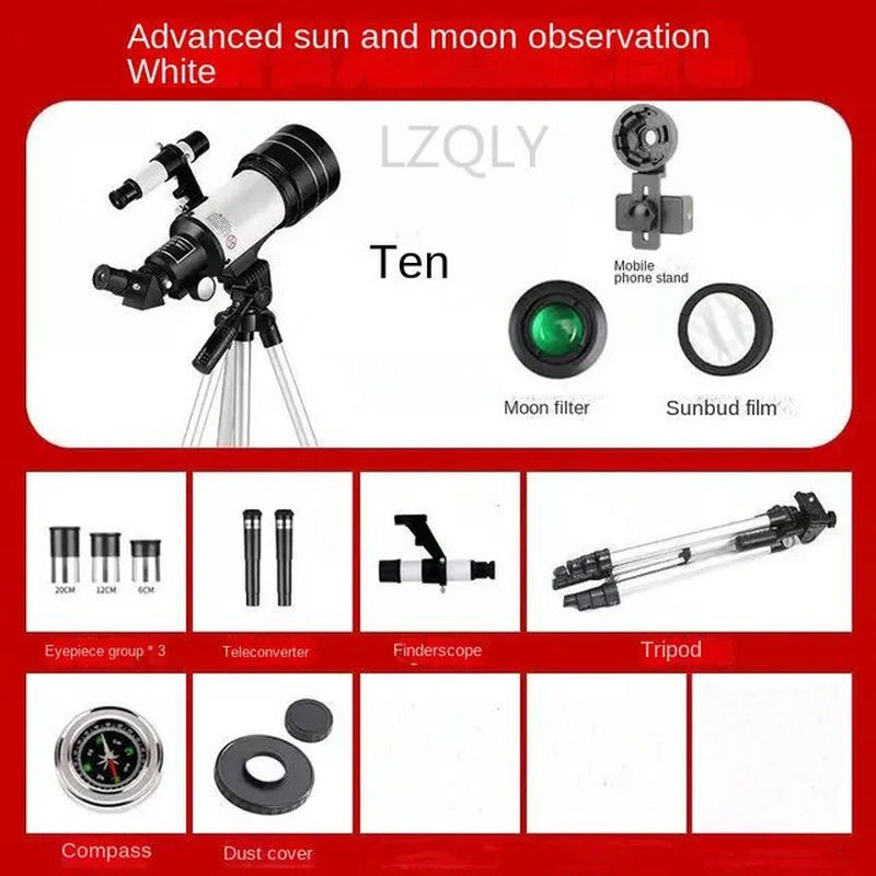 Professional title: "Astronomical Refractor Telescope 30070 with 15X-50X Lens, Finder Scope, and Telescopio for Moon Watching and Astronomy Beginners"