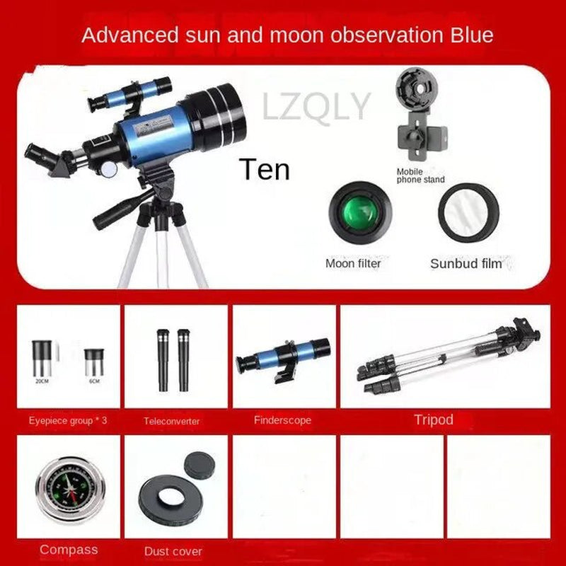 Professional title: "Astronomical Refractor Telescope 30070 with 15X-50X Lens, Finder Scope, and Telescopio for Moon Watching and Astronomy Beginners"