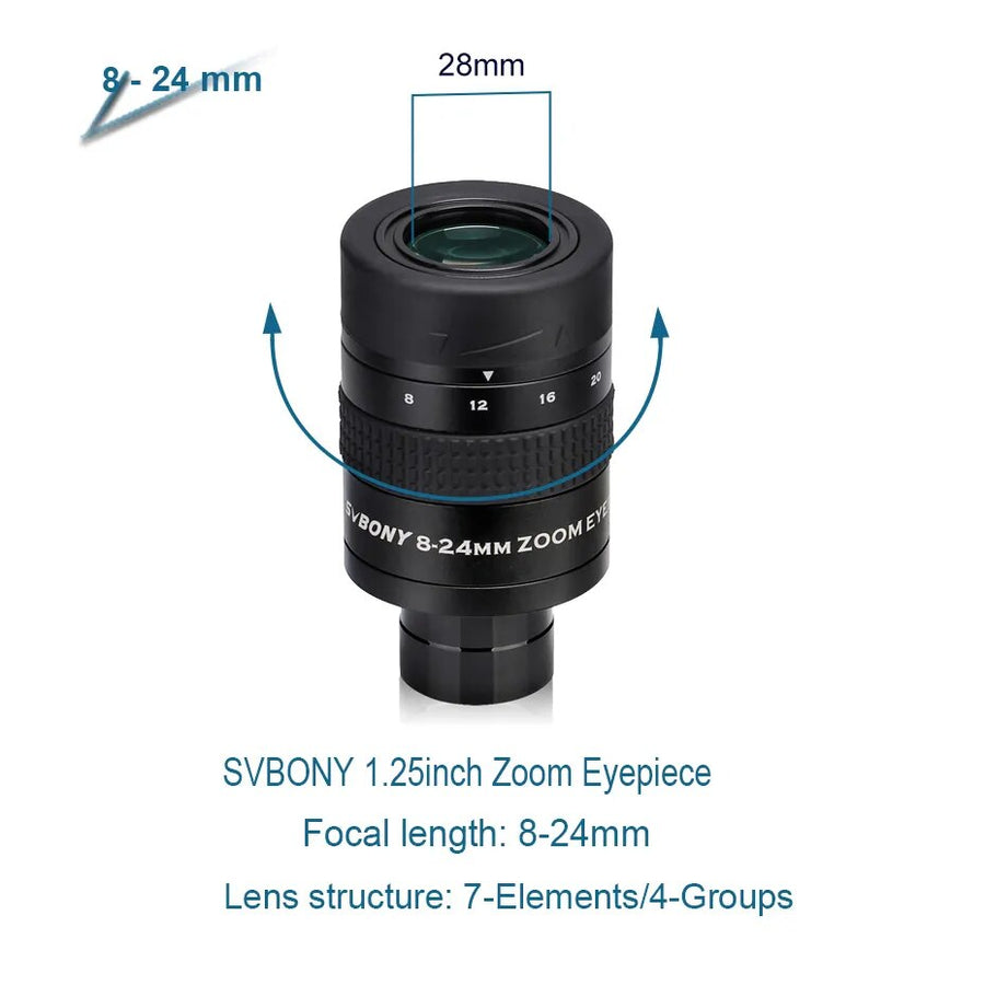 1.25" Zoom Telescope Eyepiece 7-21Mm/8-24Mm/10-30Mm FMC Zoom Lens Telescope Accessory for Astronomic Telescopes