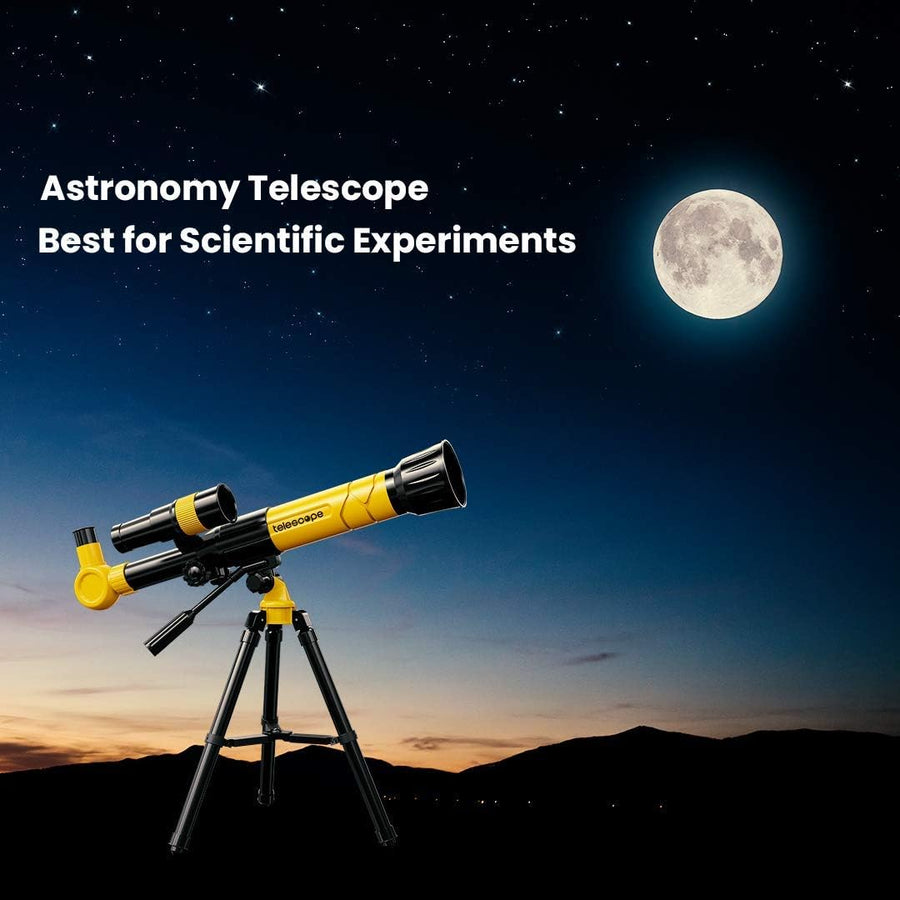 Professional Product Title: "Astroshot Kids Telescope - Educational Astronomy Toy Telescope with Multiple Magnifications, Finderscope, Tripod, Objective Lens, and Mobile Holder | Beginner's Travel Telescope (Yellow)"