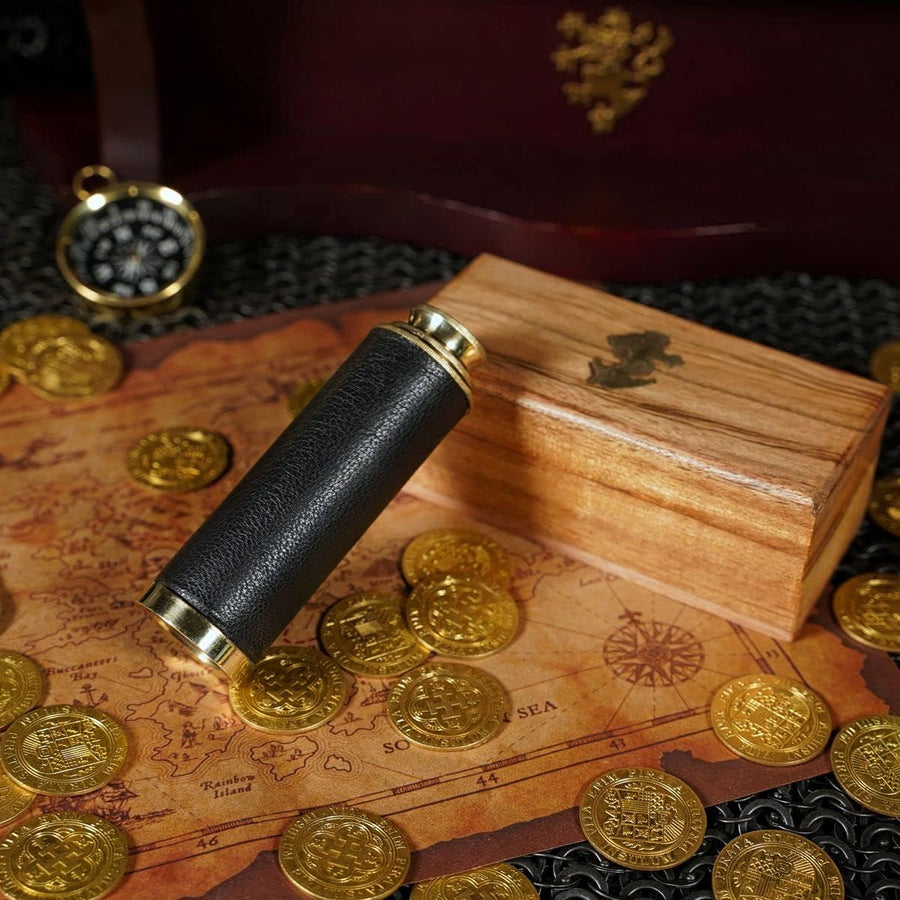 Professional Product Title: "Vintage Brass Collapsible Hand Telescope with Wooden Box - Mini Pirate Spyglass for Decoration and Collectors - 6''"
