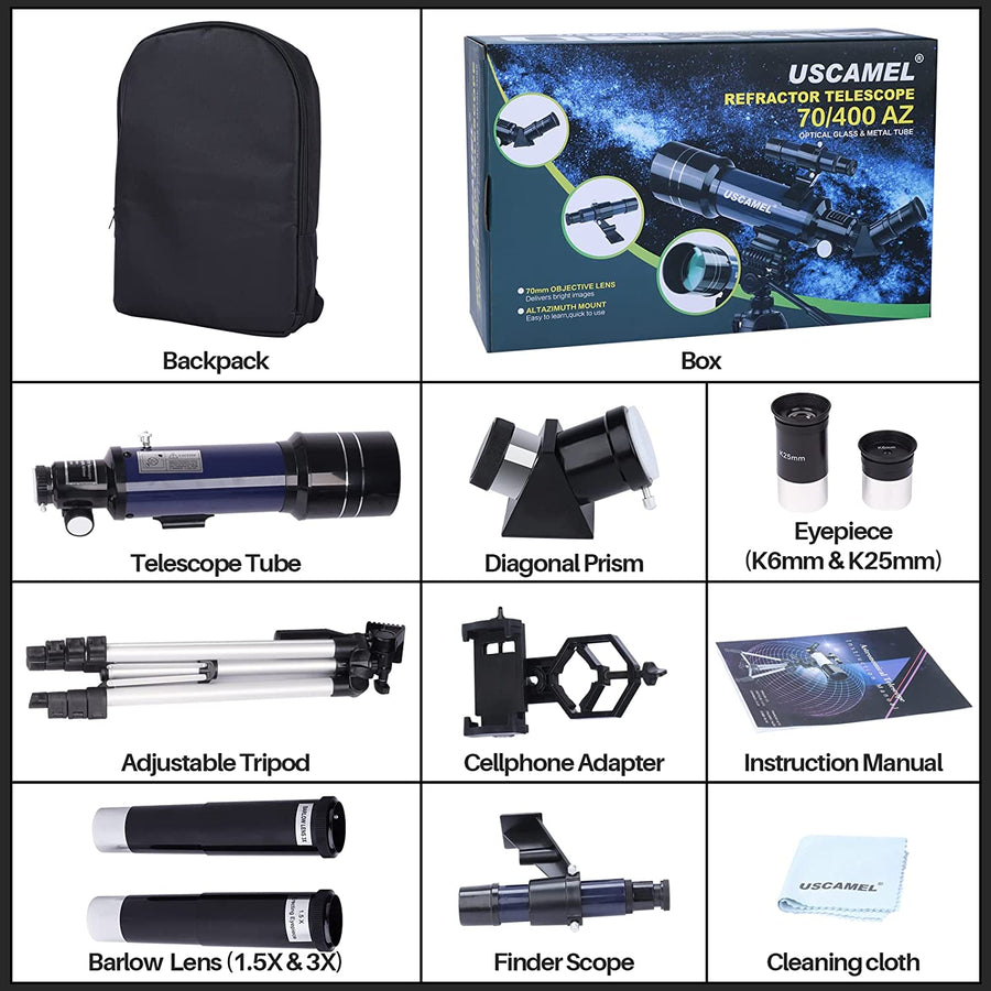 Professional title: "Portable Astronomical Refractor Telescope with Cellphone Adapter Mount, Backpack, and Adjustable Tripod - Ideal for Kids, Beginners, and Moon Viewing - 70mm Aperture Astronomy Telescopes"