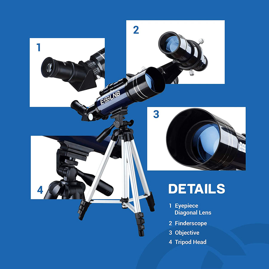 Telescope for Kids, 70Mm Aperture Refractor Telescopes (15X-180X) for Astronomy Beginners, Portable Travel Telescope with Phone Adapter & Adjustable Tripod-Astronomy Gifts for Kids Blue