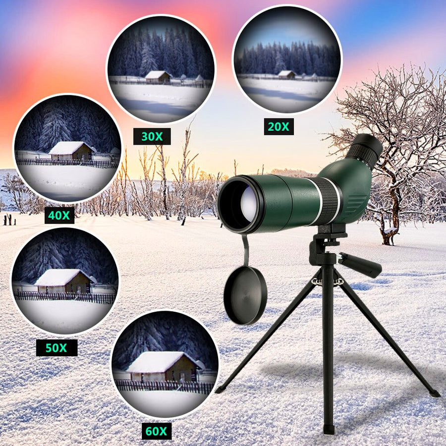 JHOPT 60 Times Spotting Scope Telescope Portable Travel Scope Monocular Telescope with Tripod Carry Case Birdwatch Hunting