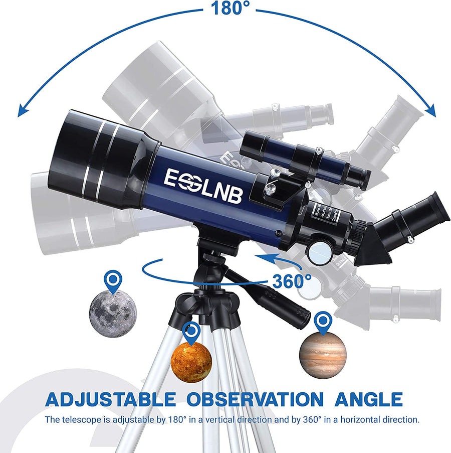 Telescope for Kids, 70Mm Aperture Refractor Telescopes (15X-180X) for Astronomy Beginners, Portable Travel Telescope with Phone Adapter & Adjustable Tripod-Astronomy Gifts for Kids Blue