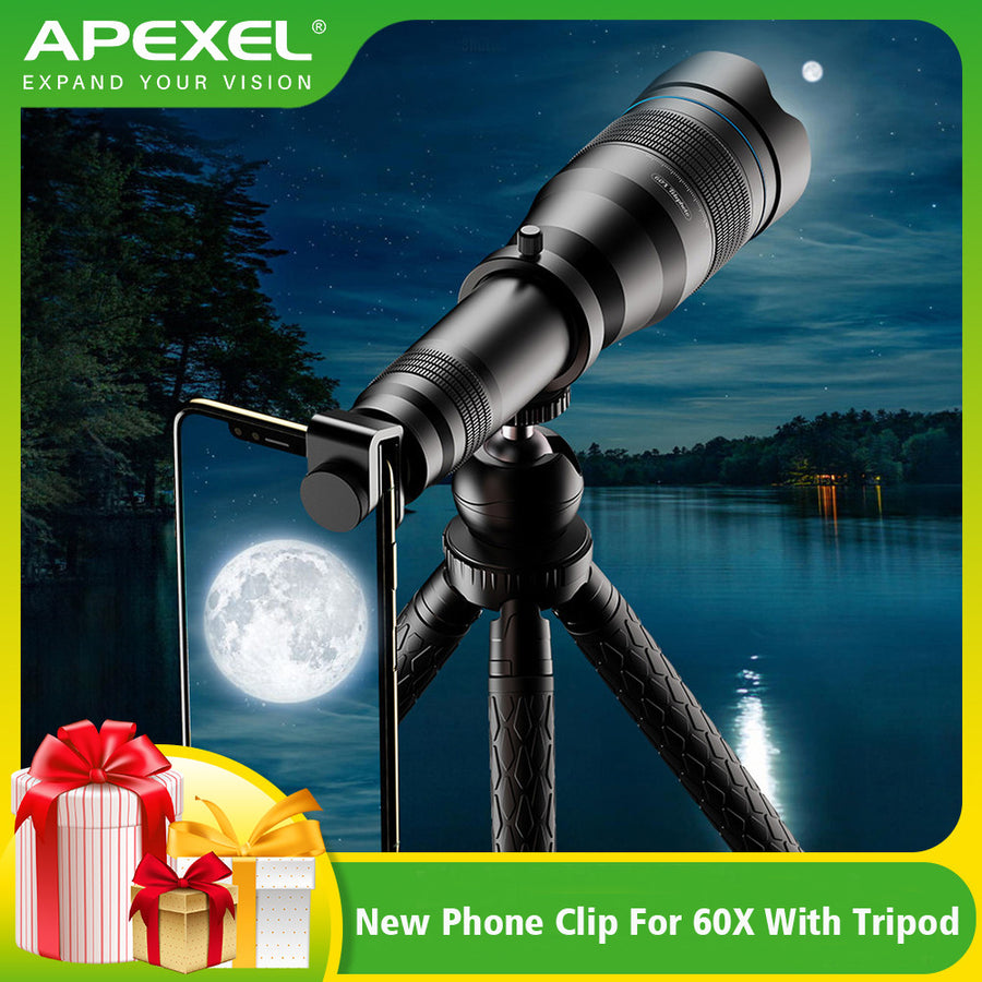 Professional title: "High-Powered 60X Super Telephoto Zoom Lens for Mobile Photography and Outdoor Adventures"