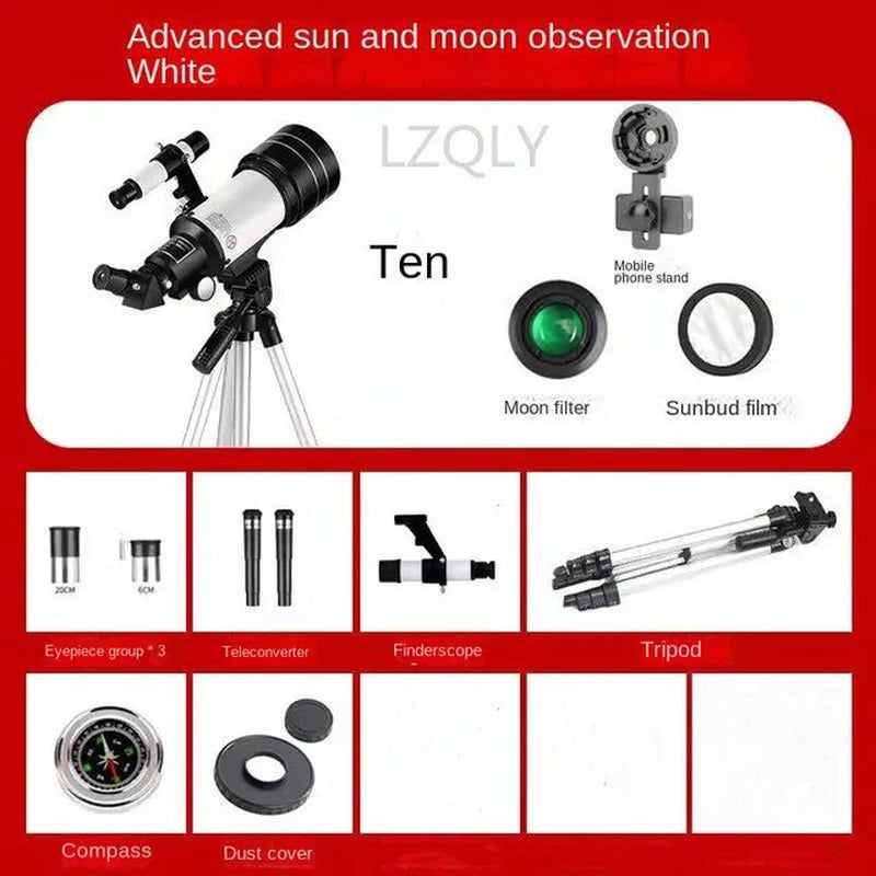 Professional title: "Astronomical Refractor Telescope 30070 with 15X-50X Lens, Finder Scope, and Telescopio for Moon Watching and Astronomy Beginners"