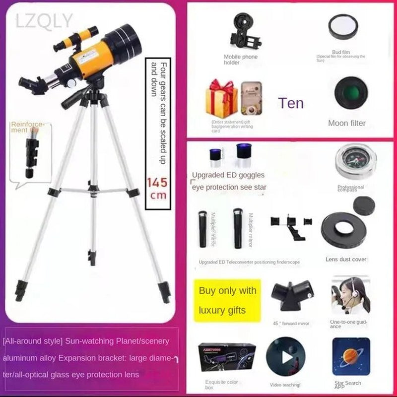 Professional title: "Astronomical Refractor Telescope 30070 with 15X-50X Lens, Finder Scope, and Telescopio for Moon Watching and Astronomy Beginners"