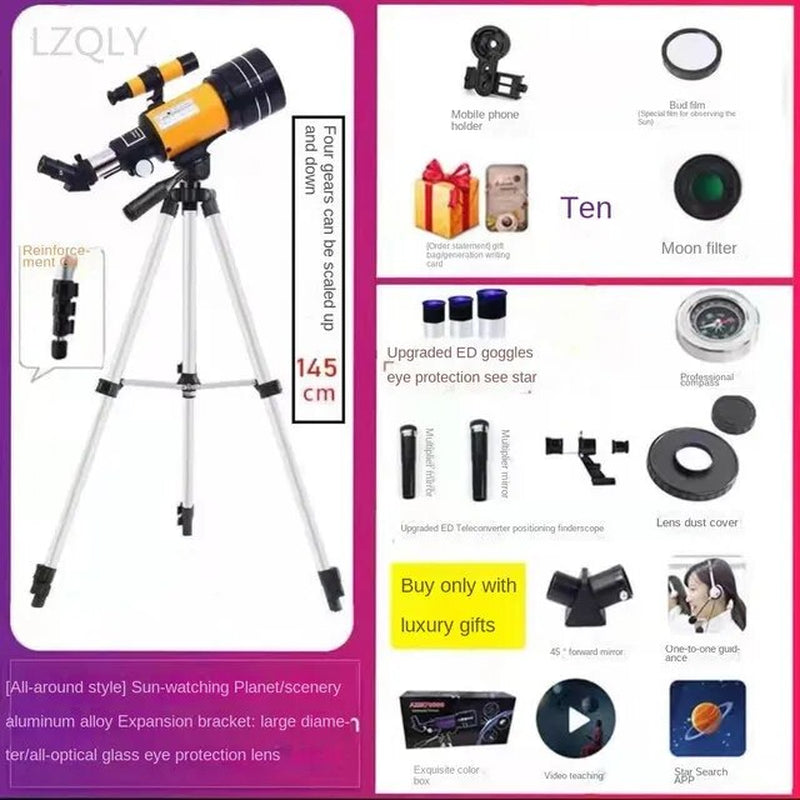 Professional title: "Astronomical Refractor Telescope 30070 with 15X-50X Lens, Finder Scope, and Telescopio for Moon Watching and Astronomy Beginners"