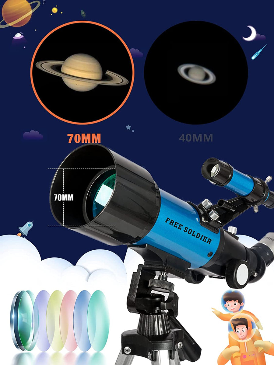 Telescope for Kids Adults Astronomy Beginners - 70Mm Aperture and 400Mm Focal Length Professional Refractor Telescope with Remote Great Christmas Astronomy Gift for Kids with Gift Package, Blue