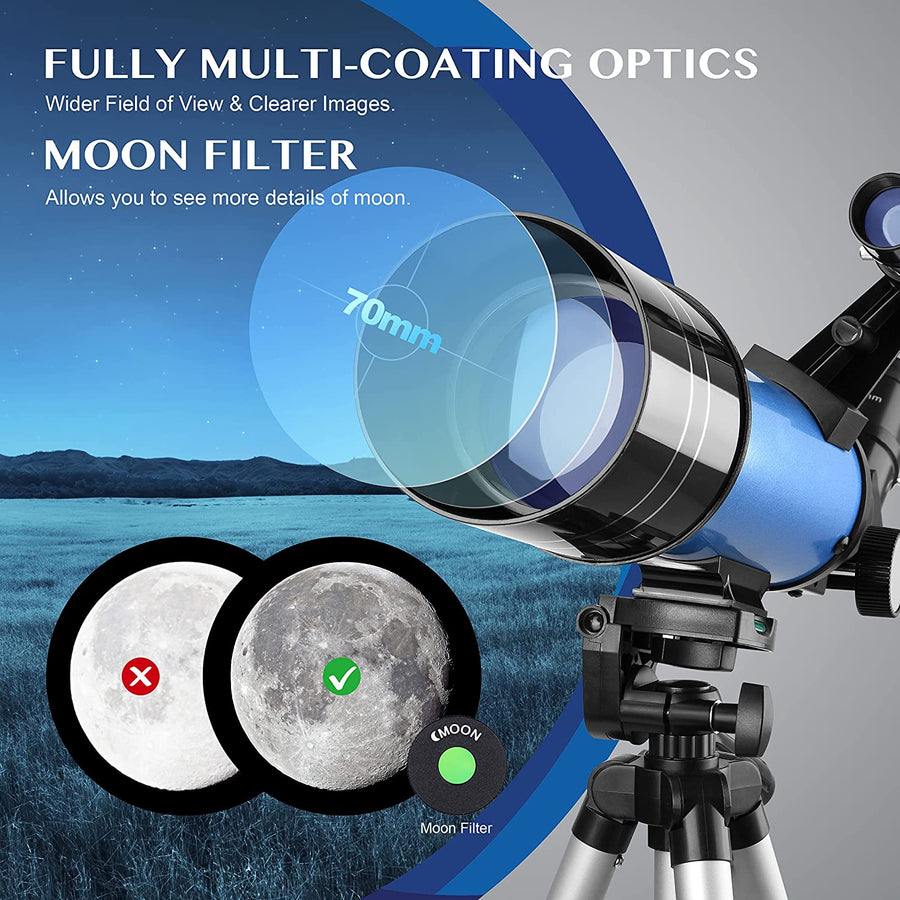 Telescopes for Kids with K6/25 Eyepieces Telescopes for Astronomy Beginners and Adults with Adjustable Tripod 70Mm Astronomical Telescopes with Phone Adapter Children'S Day Gifts for Kids