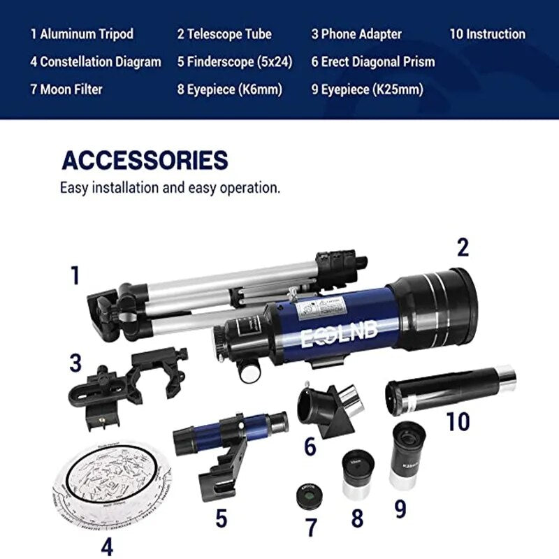 Professional title: "F36070 Astronomical Telescope with Adjustable Tripod for Beginner Astronomers - Ideal for Terrestrial and Celestial Observations, Including Moon Watching"