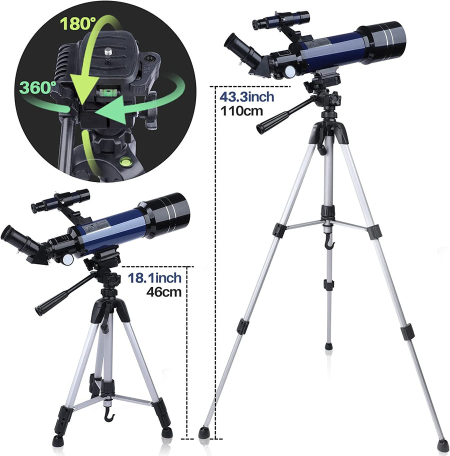 Professional title: "Portable Astronomical Refractor Telescope with Cellphone Adapter Mount, Backpack, and Adjustable Tripod - Ideal for Kids, Beginners, and Moon Viewing - 70mm Aperture Astronomy Telescopes"