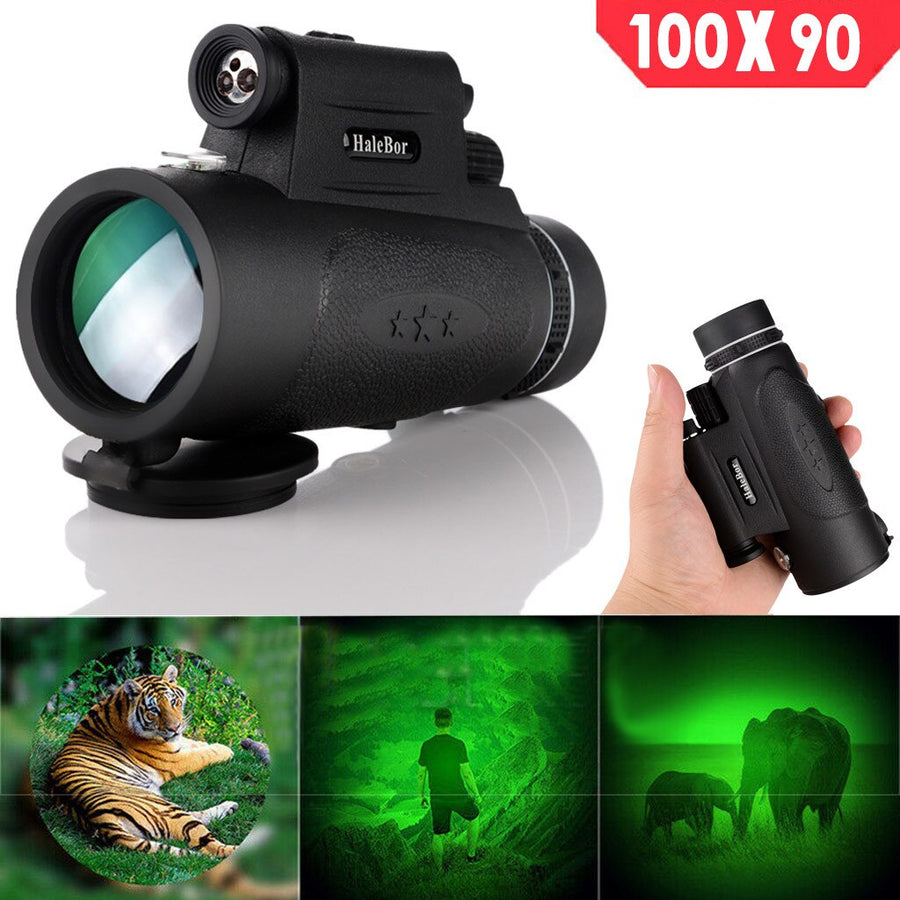 Outdoor Day Night Vision 100X90 Optical Monocular Hunting Hiking Telescope Waterproof Singal Focus Monocular Telescopes #G4