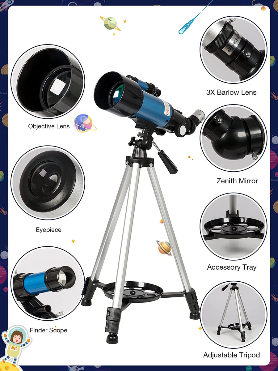 Telescope for Kids Adults Astronomy Beginners - 70Mm Aperture and 400Mm Focal Length Professional Refractor Telescope with Remote Great Christmas Astronomy Gift for Kids with Gift Package, Blue