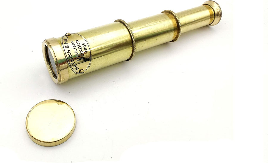 "Premium Nautical Brass Spyglass Telescope with Wooden Box - High-Quality Brass Pirate Telescope, Collapsible Monocular Spyglass with Glass Optics - Ideal Decorative Telescope for Kids (Polish Finish)"