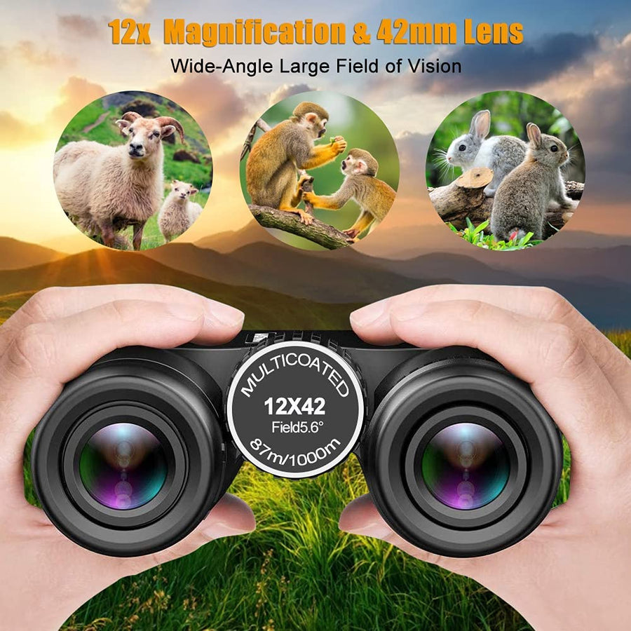 12X42 HD Binoculars Roof Prism Professional Waterproof Low Night Vision Binoculars for Adults HD Bird Watching Telescope