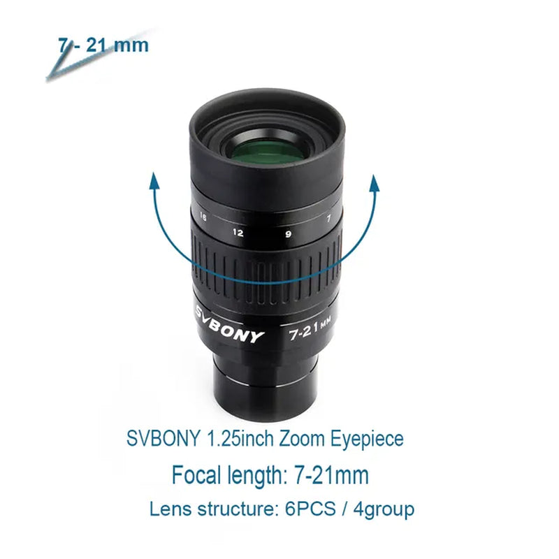 1.25" Zoom Telescope Eyepiece 7-21Mm/8-24Mm/10-30Mm FMC Zoom Lens Telescope Accessory for Astronomic Telescopes