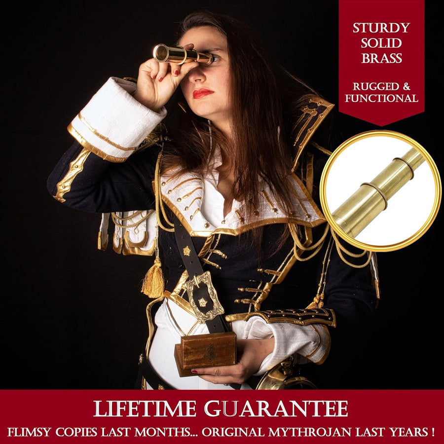 Professional Title: "Vintage Brass Collapsible Hand Telescope with Wooden Box - 6 Inch, Ideal for Pirate Décor and Collectors"