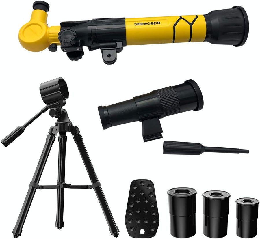 Professional Product Title: "Astroshot Kids Telescope - Educational Astronomy Toy Telescope with Multiple Magnifications, Finderscope, Tripod, Objective Lens, and Mobile Holder | Beginner's Travel Telescope (Yellow)"