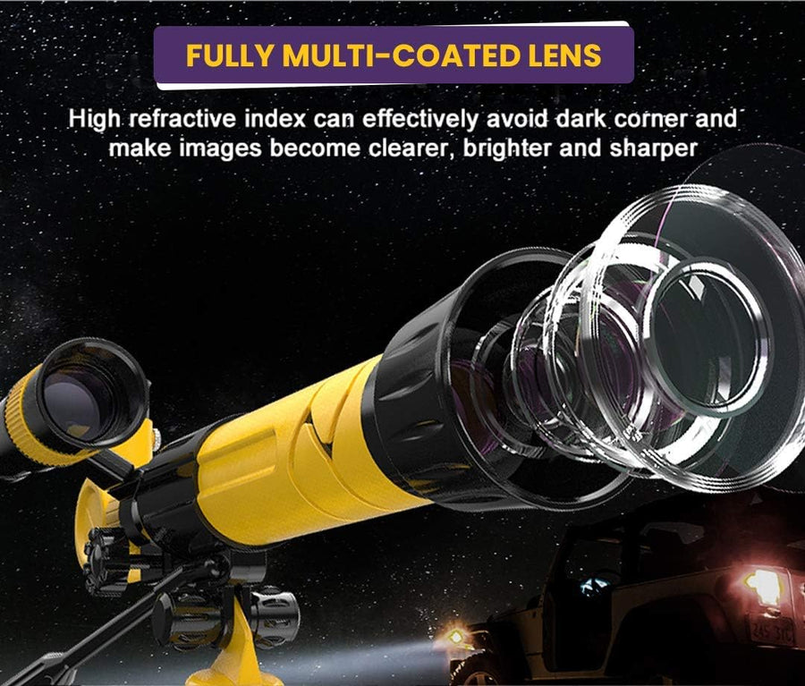 Professional Product Title: "Astroshot Kids Telescope - Educational Astronomy Toy Telescope with Multiple Magnifications, Finderscope, Tripod, Objective Lens, and Mobile Holder | Beginner's Travel Telescope (Yellow)"