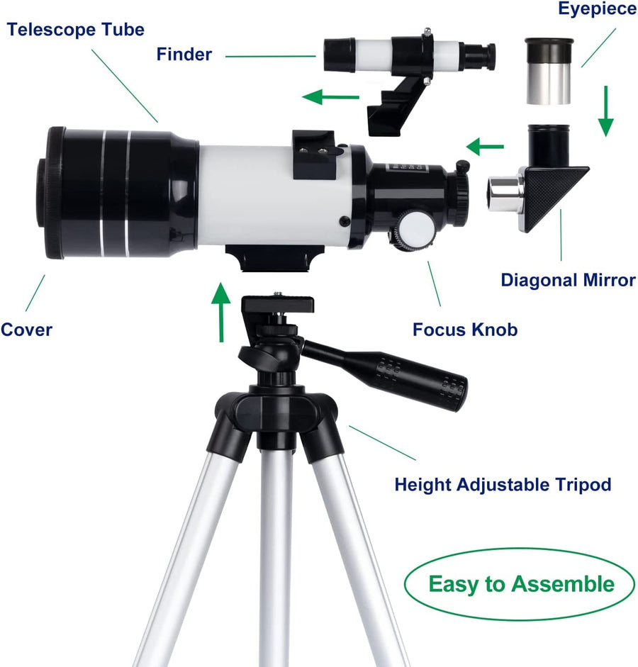 Telescope for Kids & Astronomy Beginners, 70Mm Aperture Portable Telescopes with 3 Eyepieces, Height Adjustable Tripod & Phone Adapter Gift for Kids