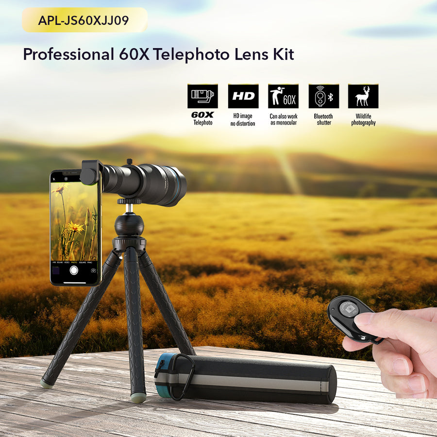 Premium 60X Telephoto Lens Kit with Mini Tripod and Monocular